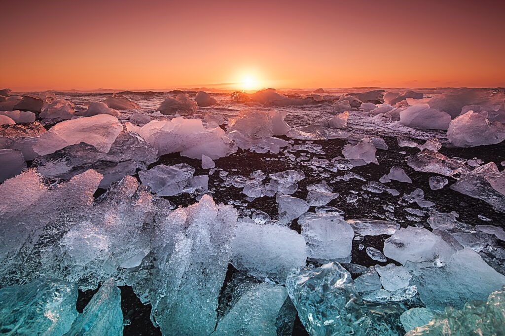 frozen ice at sunset poetry by amy jean